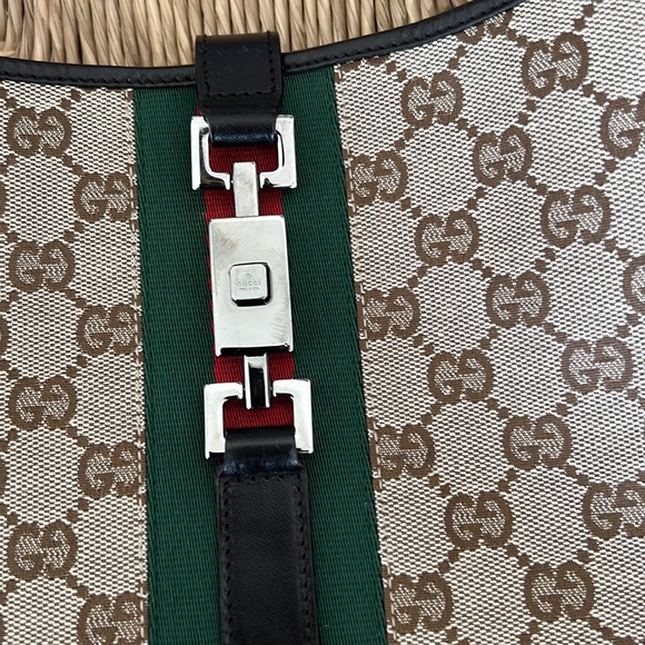 Small classic Gucci hand bag. Brown leather trim. - Picture 6 of 9